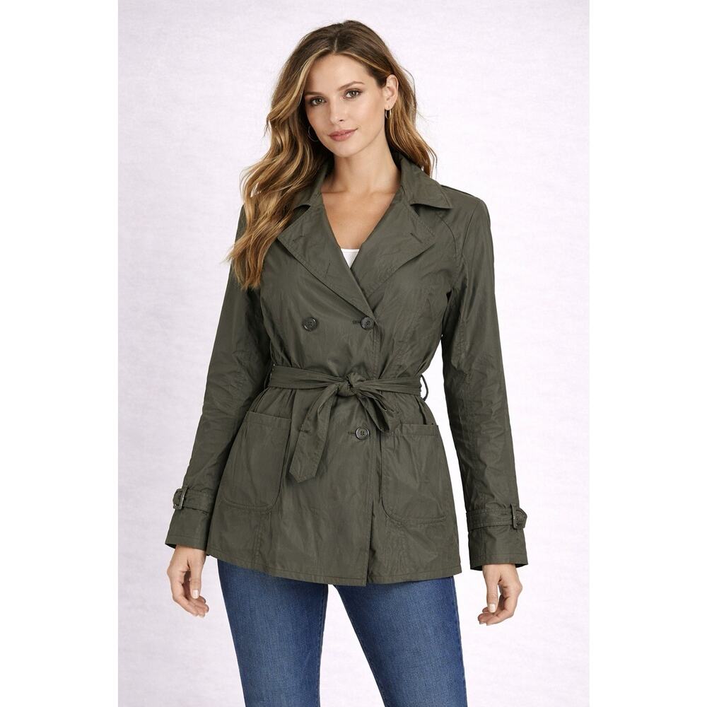 Neutral Zone Olive Green Trench Jacket Belted Lightweight Coat Size M